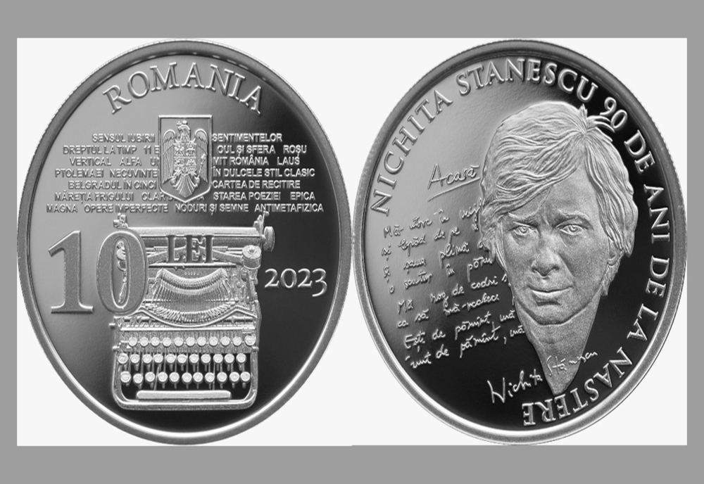 BNR lansează o monedă de argint cu tema 90 de ani de la nașterea lui Nichita Stănescu