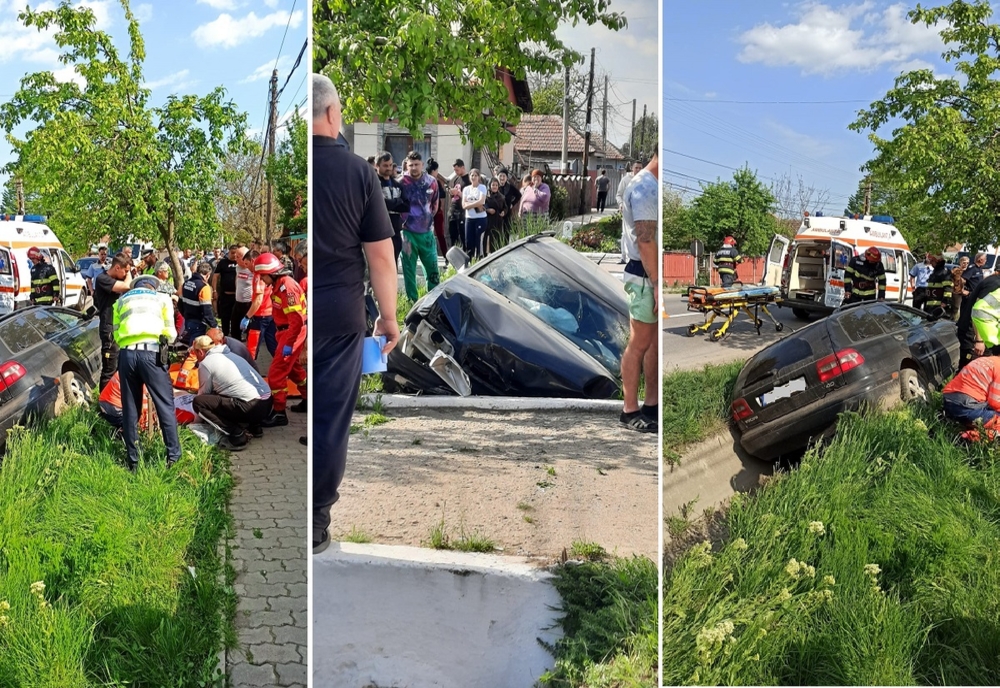 Prahova. Accident la Ciorani: Un șofer cu o alcoolemie de 1.38 s-a răsturnat cu mașina într-un șanț