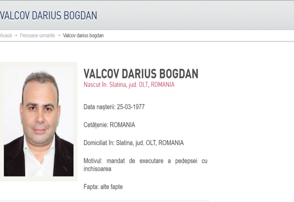 Darius Vâlcov, dat în urmărire de Poliţia Română