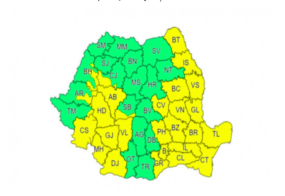 Cod galben de furtuni în Bucureși și 27 de județe
