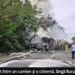 Impact violent între un camion și o cisternă, lângă București – incendiu uriaș. Circulația, oprită total: un mort și un rănit VIDEO