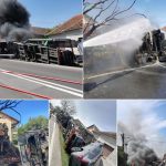 Un TIR încărcat cu mașini s-a răsturnat în Hunedoara. Opt autoturisme noi au fost distruse complet