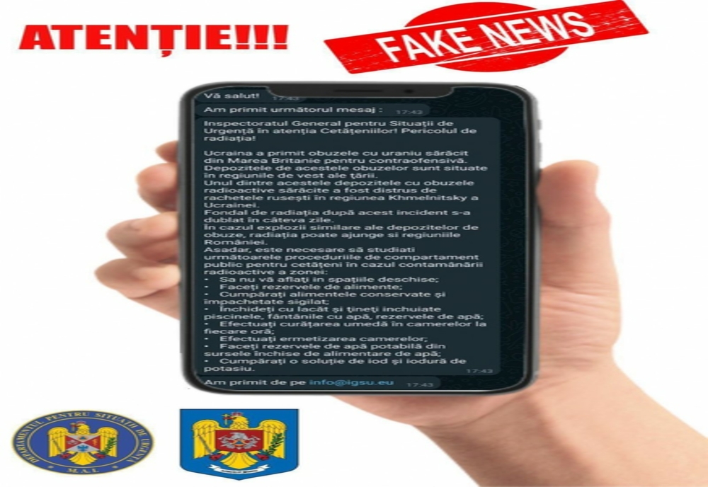 Fake news în numele IGSU. Instituția solicită să nu se dea curs acestor informații
