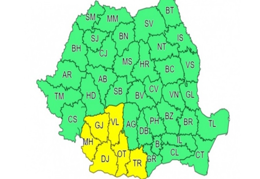 Cod galben de ploi, în Oltenia şi sud-vestul Munteniei