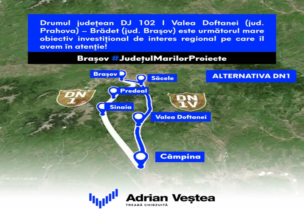 Președintele CJ Brașov Adrian Ioan Veştea: modernizarea drumului judeţean DJ 102 este următorul mare obiectiv investiţional de interes regional