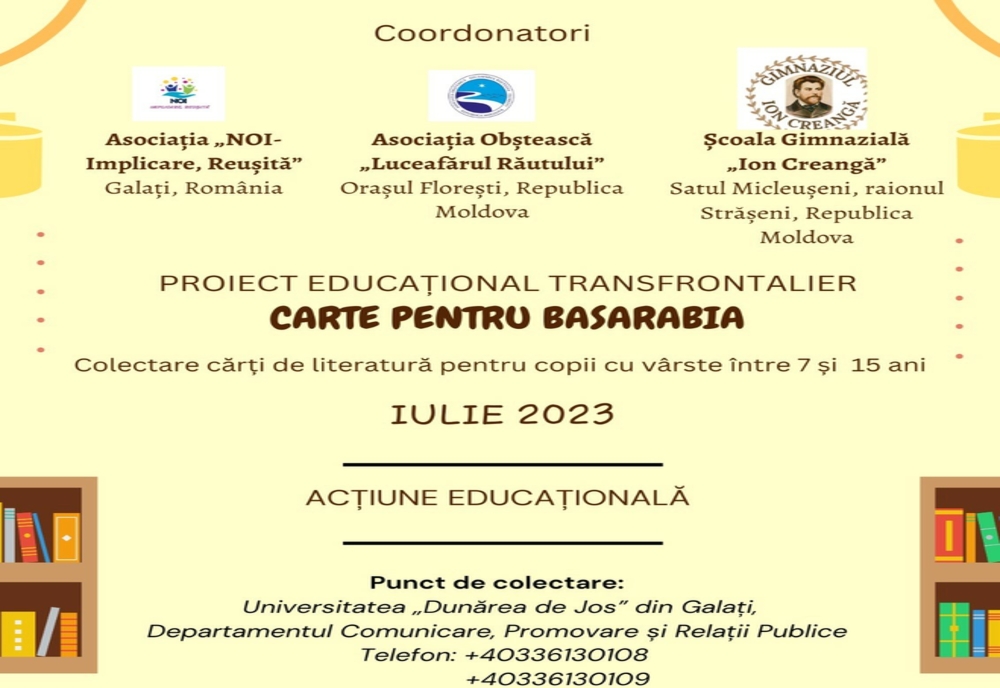 Proiectul Educațional Transfrontalier „Carte pentru Basarabia” va aduce zâmbetul pe fața copiilor din Școala Gimnazială „Ion Creangă” din satul Micleușeni, raionul Strășeni, Republica Moldova