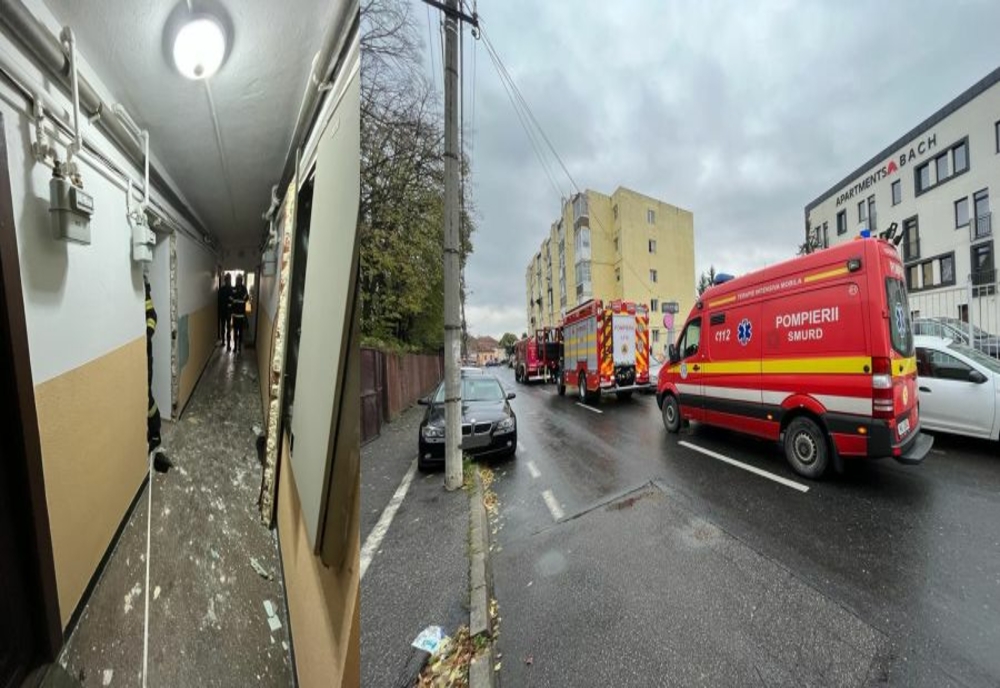 Explozie la parterul unui bloc din Sibiu. O bătrână este grav rănită