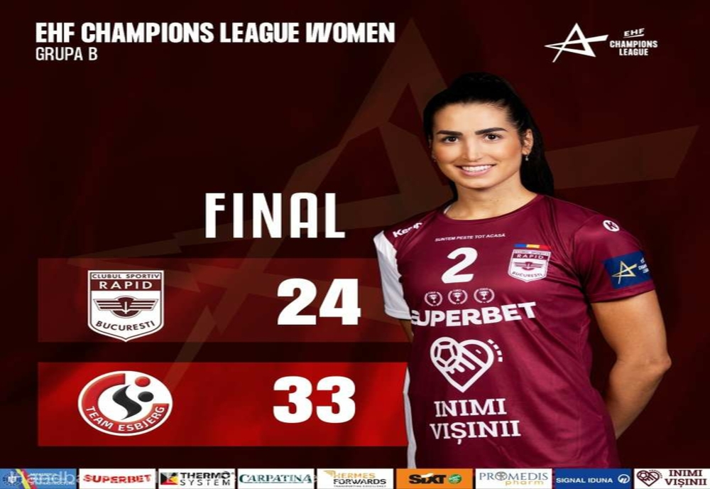 Handbal feminin: CS Rapid Bucureşti, eliminată din Liga Campionilor după ce a pierdut cu Esbjerg