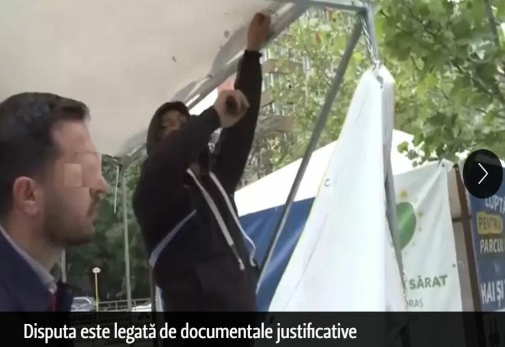 Scandal în Sectorul 3. Poliția Locală vrea să ridice un cort electoral al partidului AUR – VIDEO