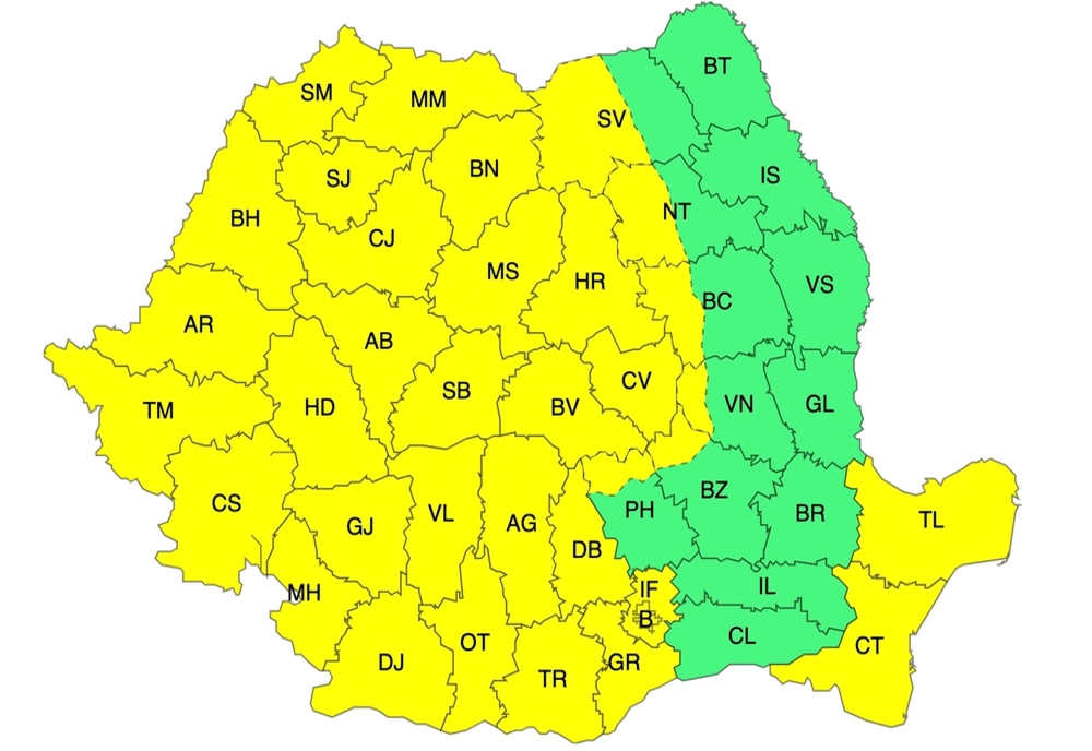CODUL GALBEN DE VÂNT PUTERNIC A FOST EXTINS. VAL DE FRIG PESTE ROMÂNIA – HARTA